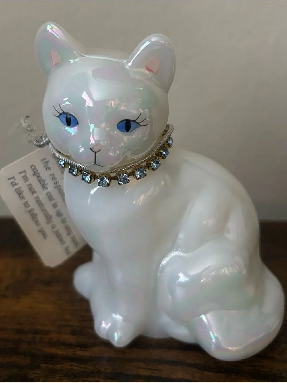 Vintage Fenton Opal Iridescent December Cat ~ Blue Zircon - UVGlow - Marked
